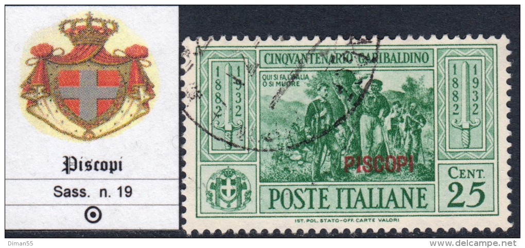 ITALIA - EGEO - PISCOPI - N.19 - Cat 50 Euro - USATO - USED - LUXUS GESTEMPELT - Ägäis (Piscopi)