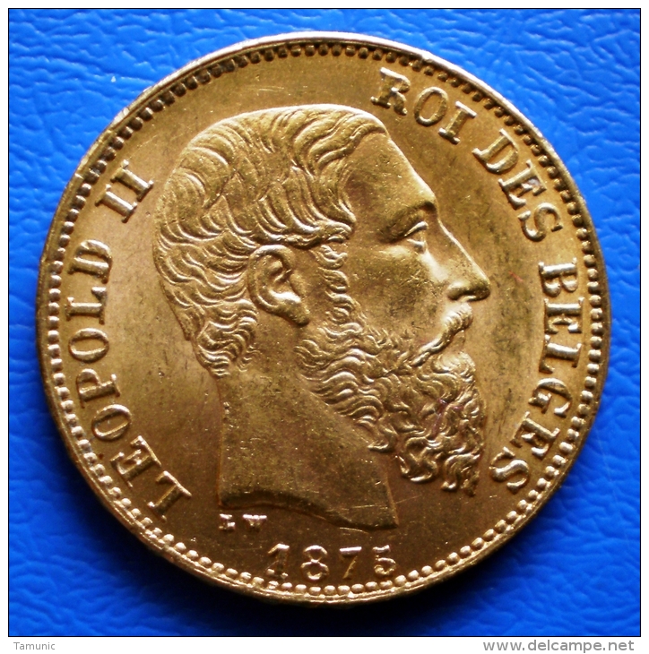 BELGIUM DES BELGES 20 Francs 1875 GOLD *900   -  LEOPOLD II - 20 Francs (or)