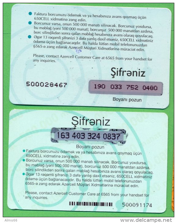 Azerbaijan GSM Prepaid Cards Set - Azercell 2x 500000 Manat /Used,but Like UNC/ Rare OLD - Azerbaïjan
