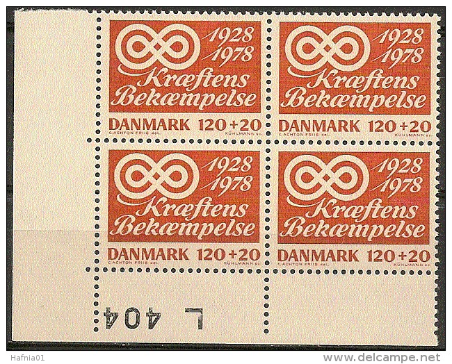 Denmark 1978. Fight Against Cancer. Michel 672, Plate-block MNH. - Unused Stamps