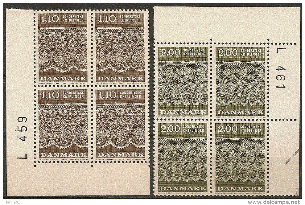 Denmark 1980. Laces. Michel 715, 717, Plate-blocks MNH. - Unused Stamps