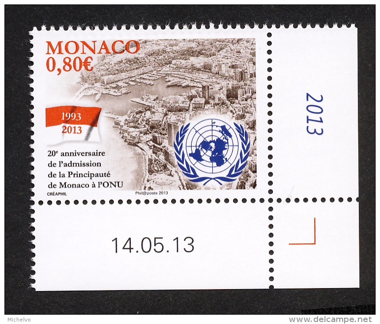 Monaco 2013 - Yv N° 2879 ** - 20e ANNIVERSAIRE DE L´ADMISSION DE MONACO A L´ONU ** (coin Daté) - Unused Stamps