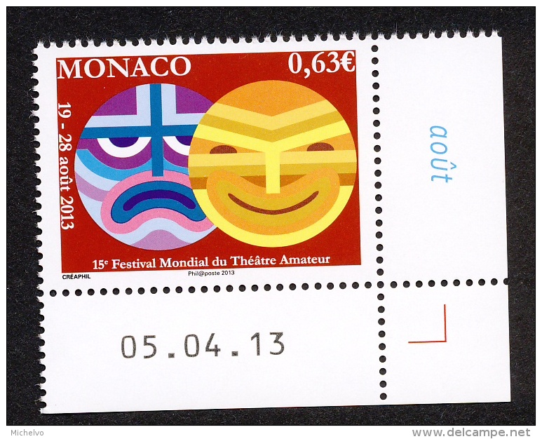 Monaco 2013 - Yv N° 2880 ** - 15e FESTIVAL MONDIAL DU THÉÂTRE AMATEUR ** (coin Daté) - Unused Stamps