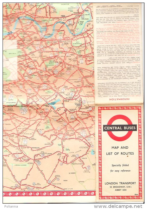 PBY/47 Cartina LONDON TRANSPORT 1964/ Central Buses/METROPOLITANA - Europa