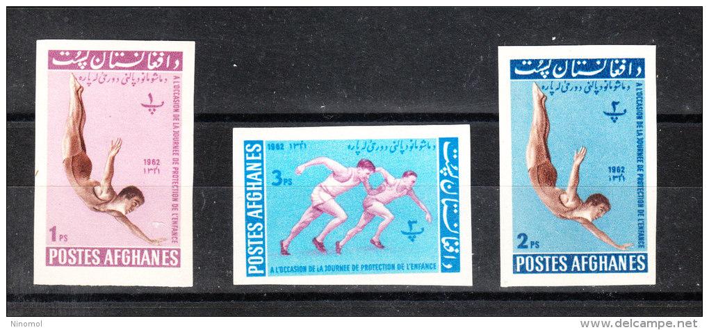 Afghanistan   -   1962.  Tuffi E Corsa . I Tre Sportivi Non Dentellati..Plunge And Run. MNH,imperf.,  Rare - Altri & Non Classificati