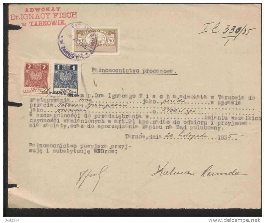 POLAND 1935 POWER OF ATTORNEY WITH USAGE OF 50GR COURT JUDICIAL REVENUE & 1ZL +2 ZL GENERAL DUTY REVENUES - Fiscaux