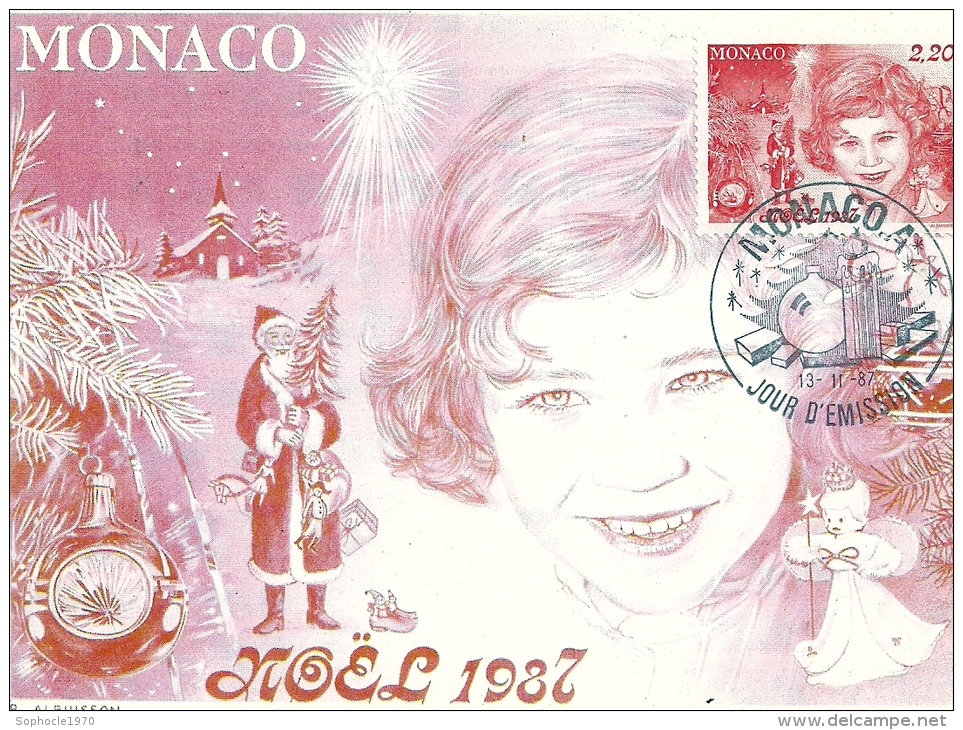 MONACO - Noël 1987 -Timbre Et Tampon Jour D'émission - Maximum Cards