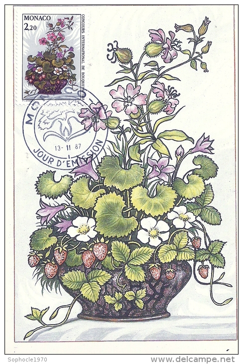 MONACO - Concours International De Bouquets 1987 -Timbre Et Tampon Jour D'émission - Maximum Cards