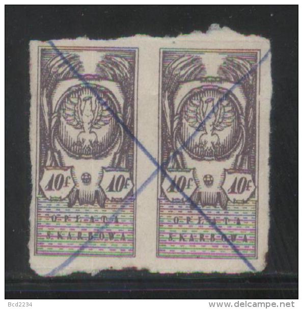 POLAND REVENUE 1919 PROVINCIAL ISSUE NORTHERN POLAND 10F VIOLET IMPERF BF#01 HORIZONTAL PAIR Stempelmarke Document Tax - Fiscales