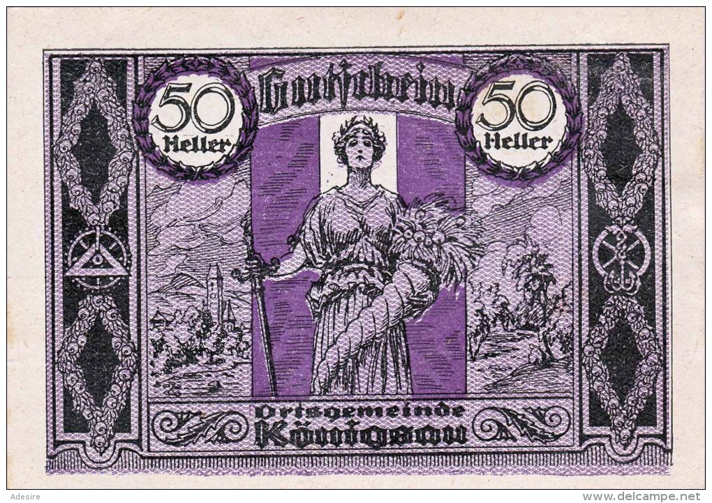 50 HELLER Gutschein Ortsgemeinde Königsau 1920, Bestzustand - Oesterreich