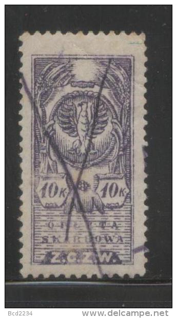 POLAND REVENUE 1919 PROVINCIAL ISSUE EASTERN POLAND 10K LILAC ZCZW CIVIL ADMINISTRATION PERF USED BF#39 Stempelmarke Tax - Fiscaux