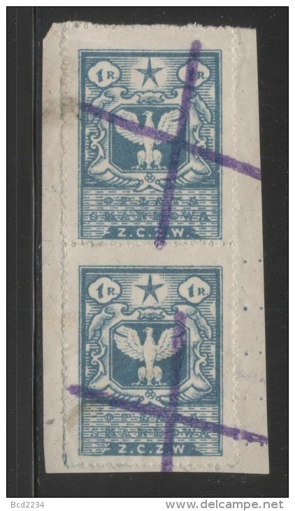 POLAND REVENUE 1919 CIVIL ADMINISTION PROVINCIAL ISSUE EASTERN TERRITORY 1R BLUE ZCZW VERTICAL PAIR PERF BAREFOOT # 81 - Fiscaux