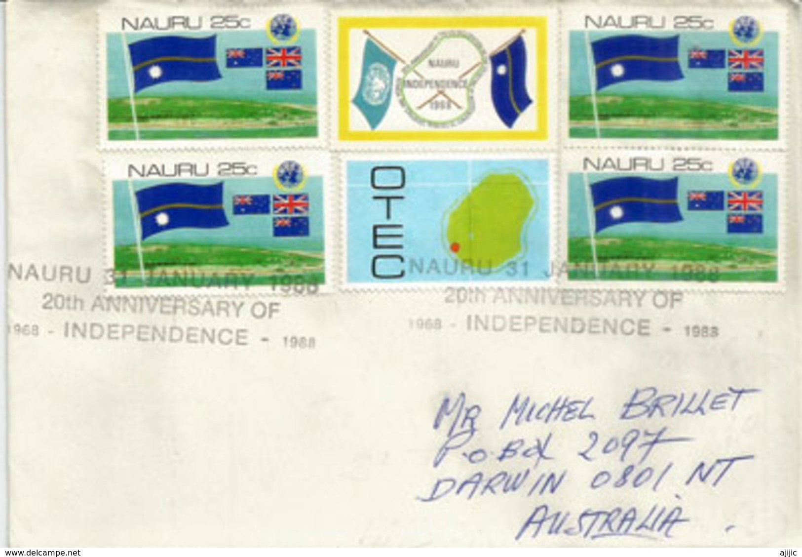 Belle Lettre De L'ile Nauru Adressée A Darwin (Australie) 1988 (Oblitération Spéciale 20 Ième Anniv.Independance) RARE - Nauru