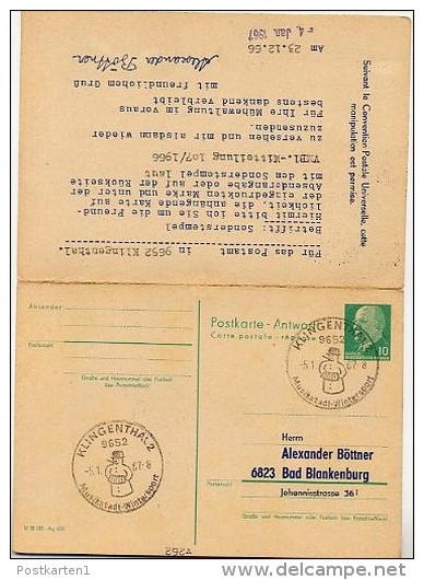 DDR P77 Postkarte Mit Antwort ZUDRUCK BÖTTNER #2 Sost. MUSIKSTADT KLINGENTHAL 1967 - Privé Postkaarten - Gebruikt