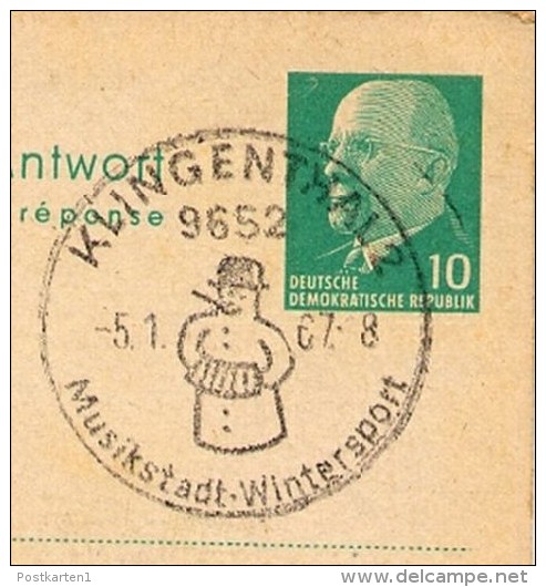 DDR P77 Postkarte Mit Antwort ZUDRUCK BÖTTNER #2 Sost. MUSIKSTADT KLINGENTHAL 1967 - Cartes Postales Privées - Oblitérées