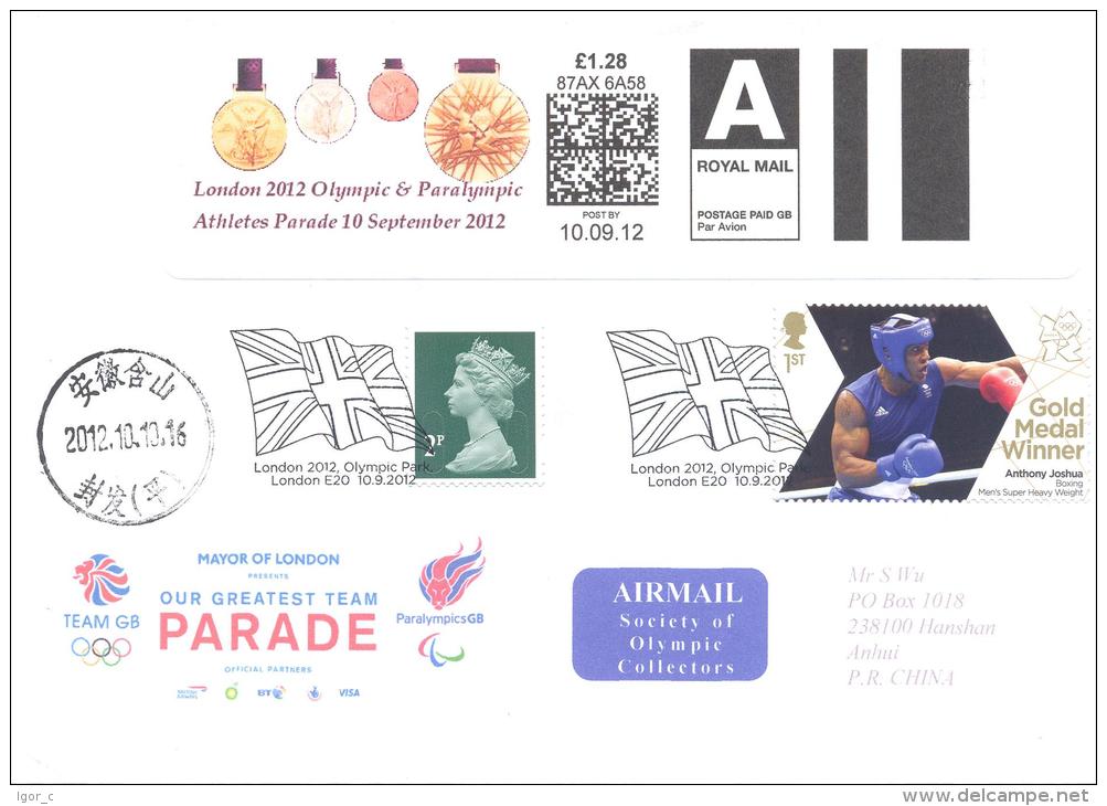 RARE UK Olympic Games 2012 Letter; Athletes Parade Meter Smart Stamp; Olympic Park London E20 Cancellation;boxing; RRR - Summer 2012: London