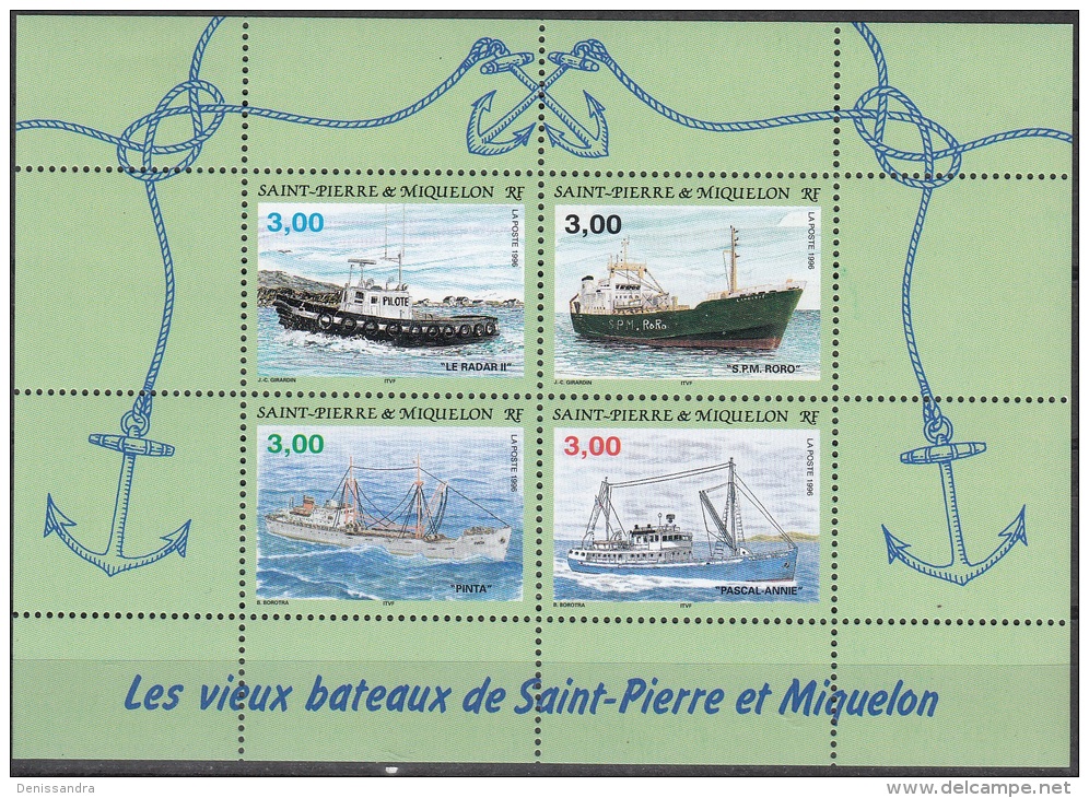 Saint-Pierre & Miquelon 1996 Yvert Bloc Feuillet 5 Neuf ** Cote (2015) 11.00 Euro Vieux Bateaux - Hojas Y Bloques