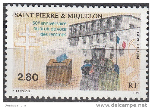 Saint-Pierre & Miquelon 1994 Yvert 597 Neuf ** Cote (2015) 1.65 Euro 50 Ans Droit De Vote Des Femmes - Neufs