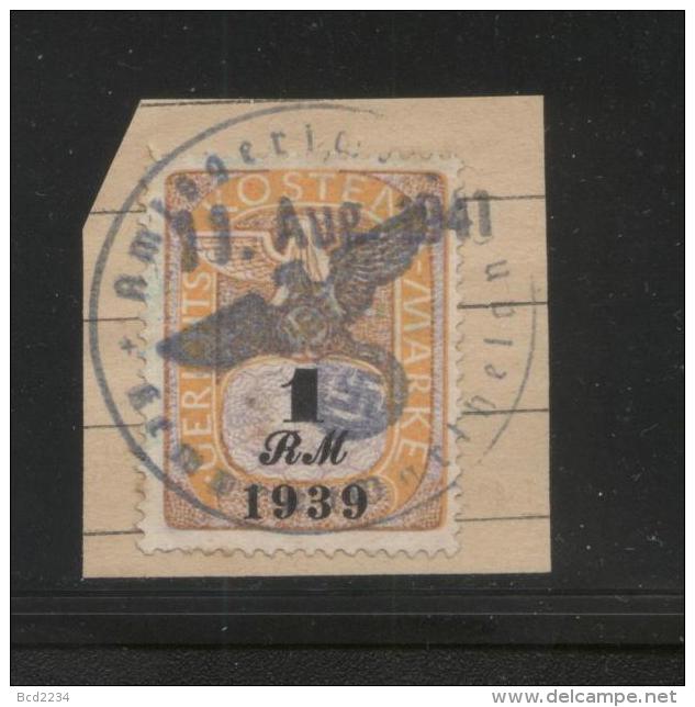 GERMANY 3RD (THIRD) REICH 1939 1 RM COURT REVENUE (GERICHTSKOSTENMARKEN) USED WARTHELAND WARTHEGAU POLAND ON PIECE - Revenue Stamps