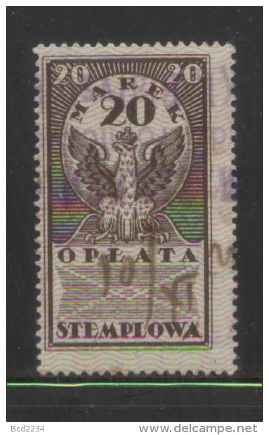 POLAND GENERAL DUTY REVENUE (OPLATA STEMPLOWA) 1920 PERF ISSUE 20MK BROWN BF#021 - Fiscales
