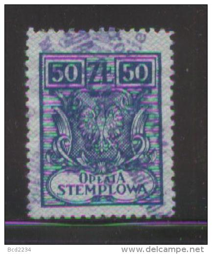 POLAND GENERAL DUTY REVENUE (OPLATA STEMPLOWA) 1947 SMALLER EAGLE DESIGN 50ZL BLUE BF#135 - Fiscaux
