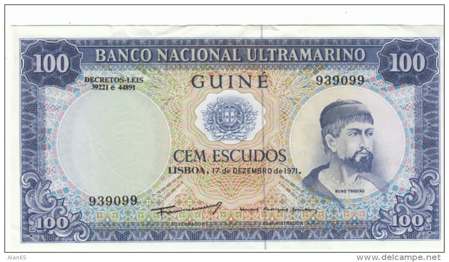 Portugese Guine #45 100 Escudos, 1971 Banknote Money Currency - Otros – Africa