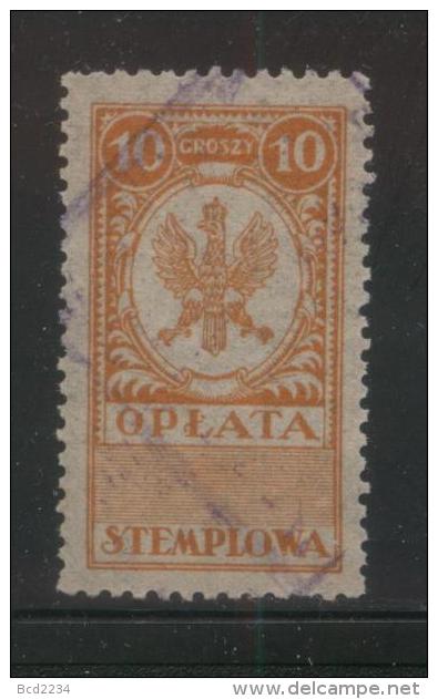 POLAND GENERAL DUTY REVENUE (OPLATA STEMPLOWA) 1924 EAGLE CARTOUCHE DESIGN 10GR ORANGE BF#072 - Fiscales