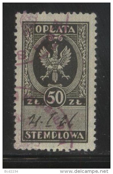 POLAND GENERAL DUTY REVENUE (OPLATA STEMPLOWA) 1924 EAGLE CARTOUCHE DESIGN 50ZL SLATE-BLACK & GREEN BF#083 - Fiscaux