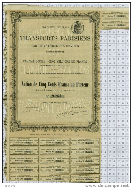 Cie Générale De Transports Parisiens Par Le Matériel Des Omnibus - Transporte