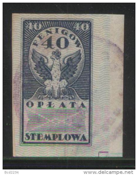 POLAND GENERAL DUTY REVENUE (OPLATA STEMPLOWA) 1920 IMPERF ISSUE 40F BLUE BF#003 - Fiscaux
