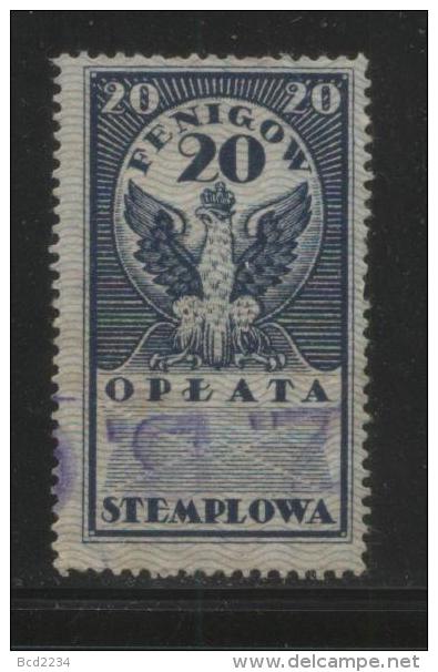 POLAND GENERAL DUTY REVENUE (OPLATA STEMPLOWA) 1920 PERF ISSUE 20F BLUE BF#013 - Fiscaux