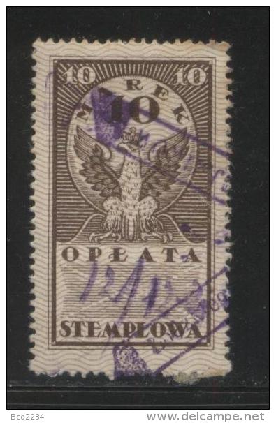 POLAND GENERAL DUTY REVENUE (OPLATA STEMPLOWA) 1920 PERF ISSUE 10M BROWN BF#020 - Fiscaux
