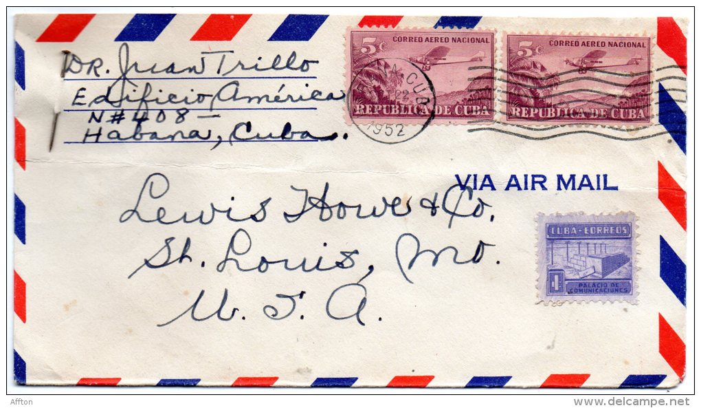 Cuba 1952 Cover Mailed To USA - Briefe U. Dokumente