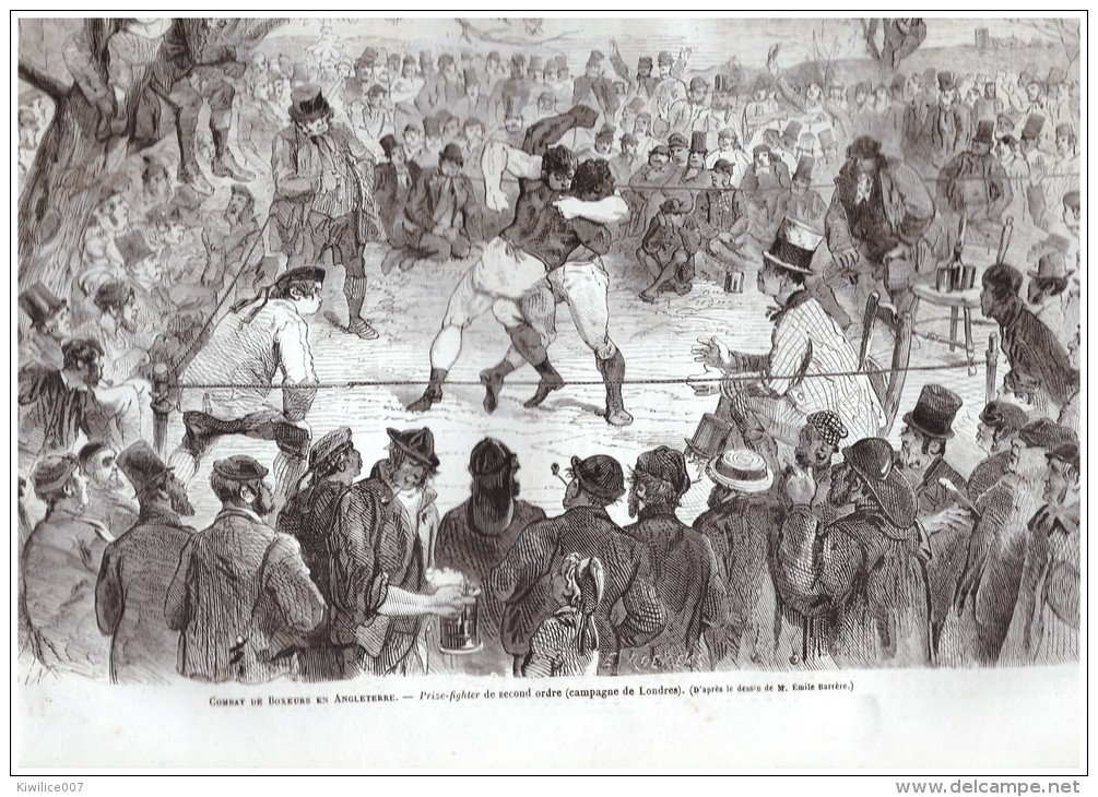 GRAVURE D Epoque    1865.  COMBAT DE BOXE Anglaise  Boxeur  ANGLETERRE - Autres & Non Classés