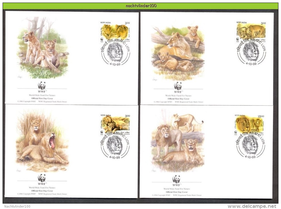 Nat262fb WWF FAUNA ZOOGDIEREN ROOFDIEREN WILDE KAT CAT LEEUW LION MAMMALS INDIA 1999 FDC's - FDC