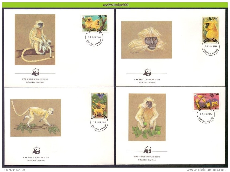 Mud012fb WWF FAUNA ZOOGDIEREN AAP APEN GOLDEN LANGUR MONKEYS MAMMALS AFFEN  BHUTAN 1984 FDC'S - FDC