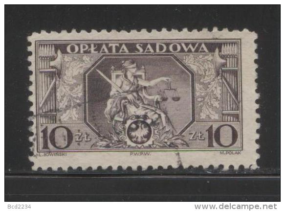 POLAND JUDICIAL COURT REVENUE (OPLATA SADOWA) 1937 ENGRAVED ISSUE 10ZL PURPLE-BROWN BF#025 - Fiscaux