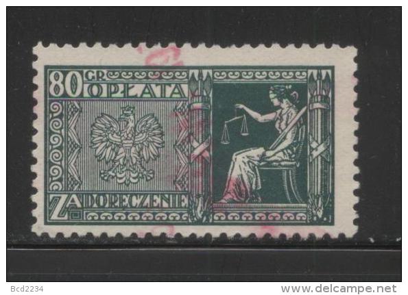 POLAND JUDICIAL COURT DELIVERY FEE REVENUE (OPLATA ZA DORECZENIE) 1932 PZPW TYPO ISSUE 80GR GREEN BF#013 - Fiscaux