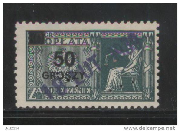 POLAND JUDICIAL COURT DELIVERY FEE REVENUE (OPLATA ZA DORECZENIE) 1937 PZPW TYPO ISSUE 50GR OPT ON 80GR GREEN BF#015 - Fiscaux