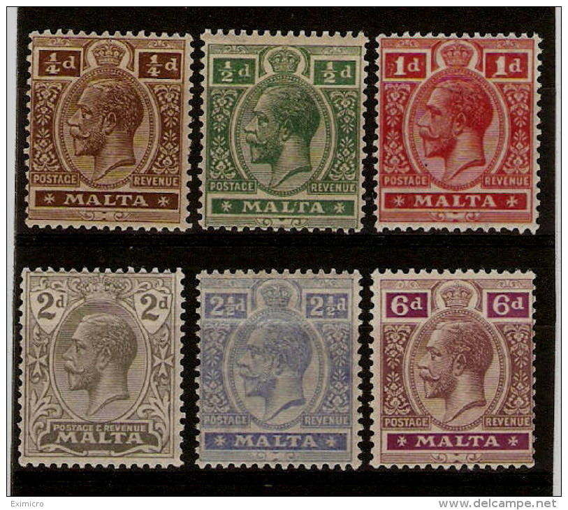 MALTA 1921 - 1922 WATERMARK MULTIPLE SCRIPT CA SET TO 6d SG 97/102 MOUNTED MINT Cat £71 - Malta (...-1964)