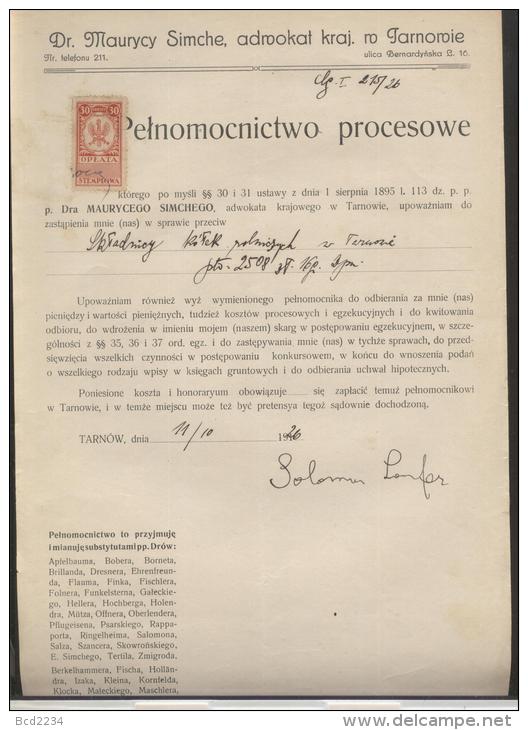 POLAND 1926 POWER OF ATTORNEY WITH 30GR GENERAL DUTY (OPLATA STEMPLOWA) REVENUE BF#74 - Fiscaux
