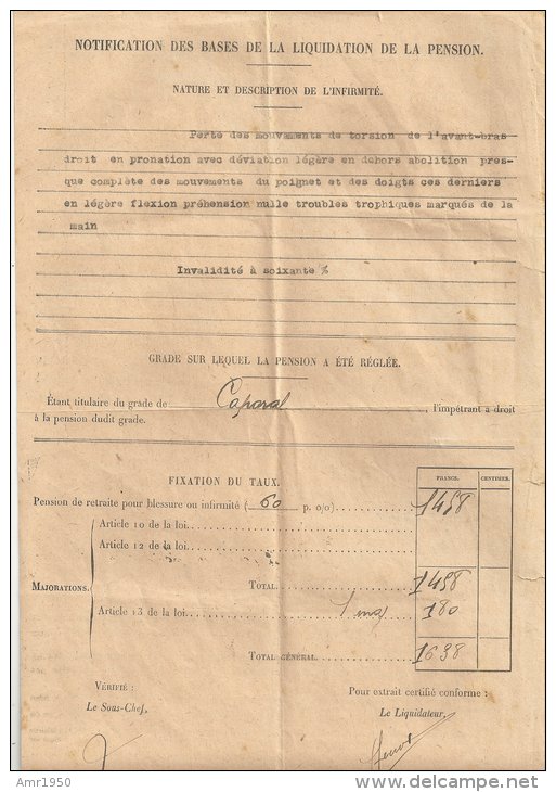 Militaria - Notification D´un Arrêté à Titre De Blessures Et Infirmités - 5 Fev. 1921 Paris - Ministère Des Pensions - Historical Documents