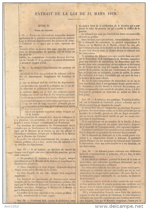 Militaria - Notification D´un Arrêté à Titre De Blessures Et Infirmités - 5 Fev. 1921 Paris - Ministère Des Pensions - Historical Documents