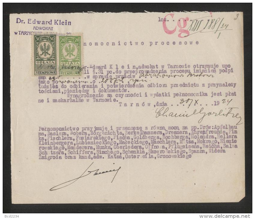 POLAND 1924 POWER OF ATTORNEY WITH 50GR + 20GR GENERAL DUTY REVENUE BF#73, 76 - Fiscales