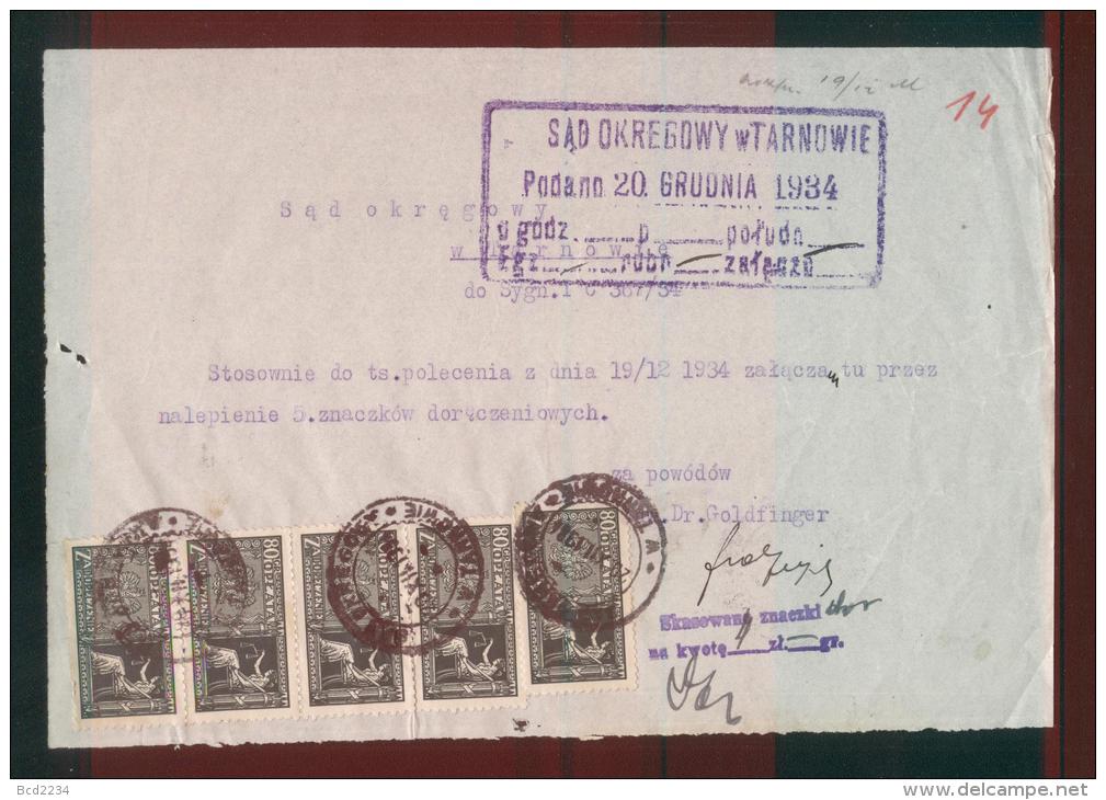 POLAND 1934 COURT FEE DOCUMENT WITH 5 X 80GR COURT DELIVERY FEE REVENUE BF#13 - Steuermarken