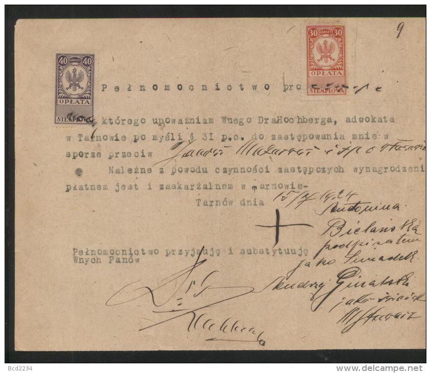 POLAND 1924 POWER OF ATTORNEY WITH 30ZL + 40ZL GENERAL DUTY (OPLATA STEMPLOWA) REVENUE BF#74,75 - Fiscaux