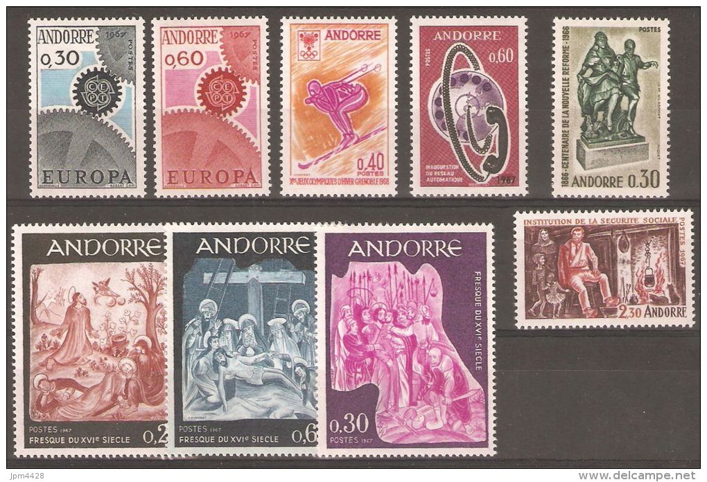 Andorre Année 1967 Complété 2  Timbres 179 Et 180 * Et  7 Timbres ** N° 181 182 183 184 185 186 187 - Années Complètes