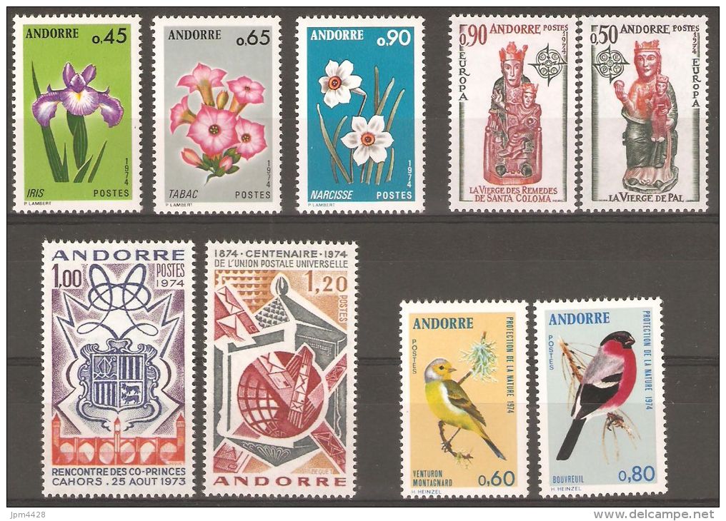 Andorre Année 1974 Compléte 9 Timbres ** N° 234 235 236 237 238 239 240 241 242 - Années Complètes