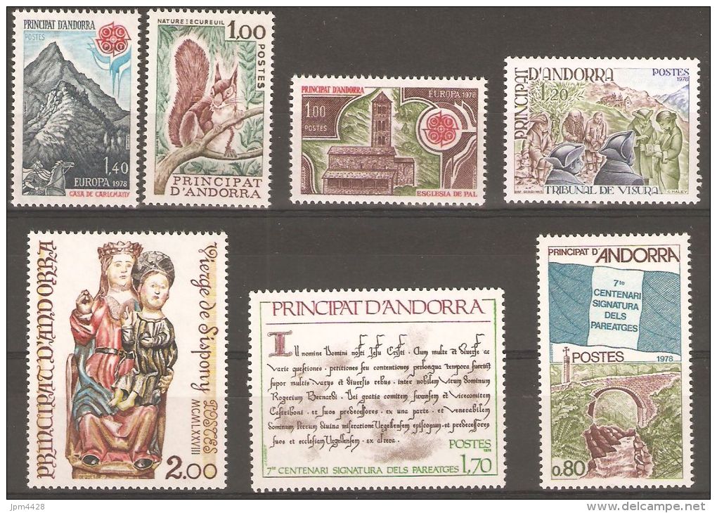 Andorre Année 1978 Compléte 7 Timbres ** N° 267 268 269 270 271 272 273 - Années Complètes