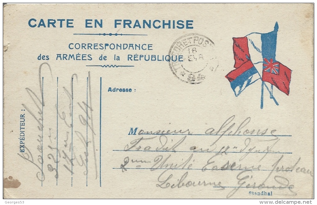 CPA   CARTE EN FRANCHISE  CORRESPONDANCE Des ARMEES De La REPUBLIQUE   1916 - Guerra 1914-18